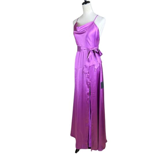 Lulu’s NWT Wonderful Allure Purple Satin Backless Cowl Neck Maxi Cocktail Dress - Picture 6 of 14